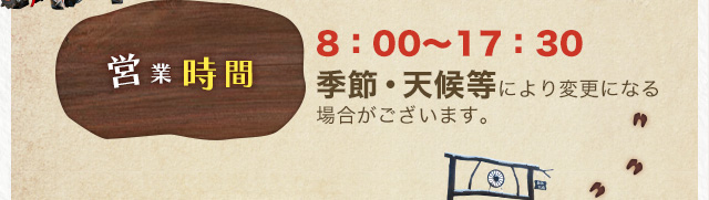 営業時間 季節・天候等により変更になる場合がございます。